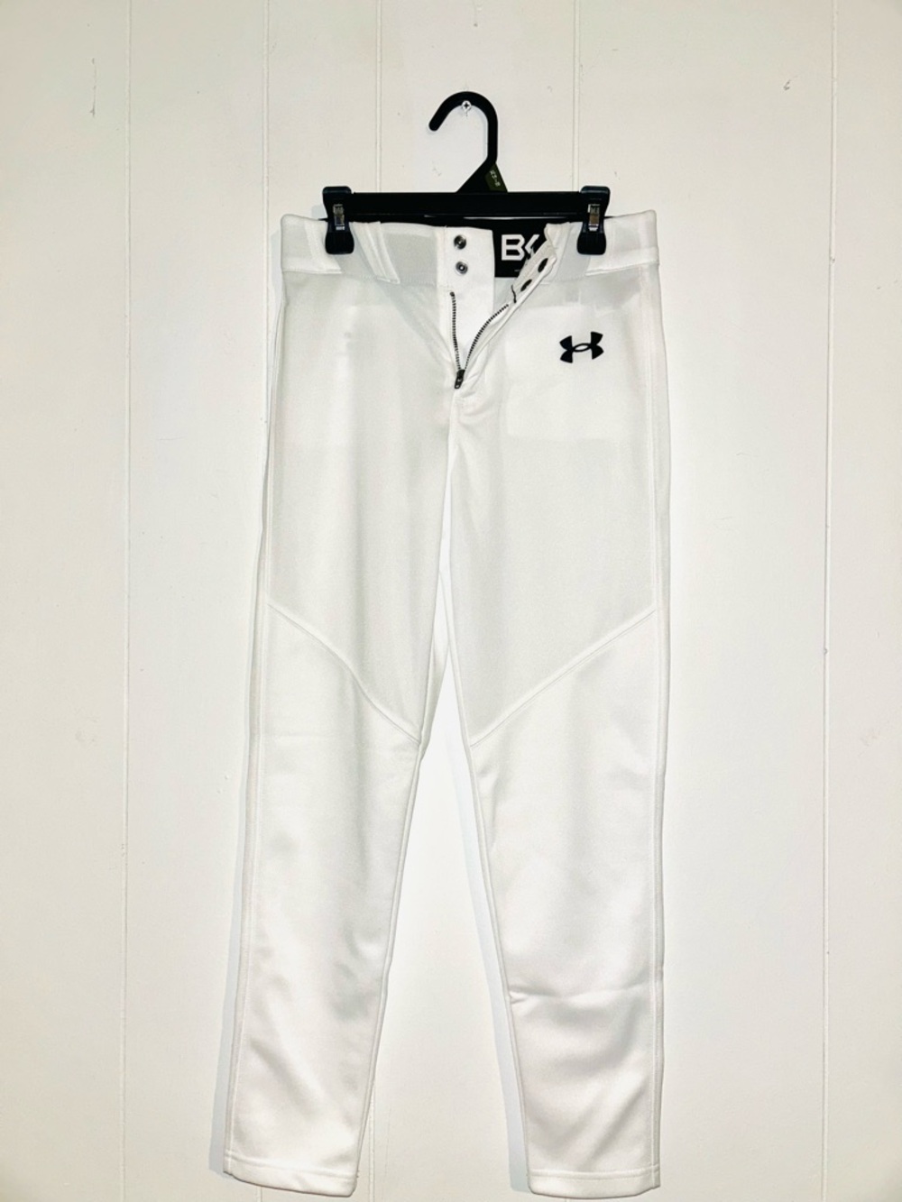 Under Armour White Kids' Athletic Baseball Pants with Black Logo